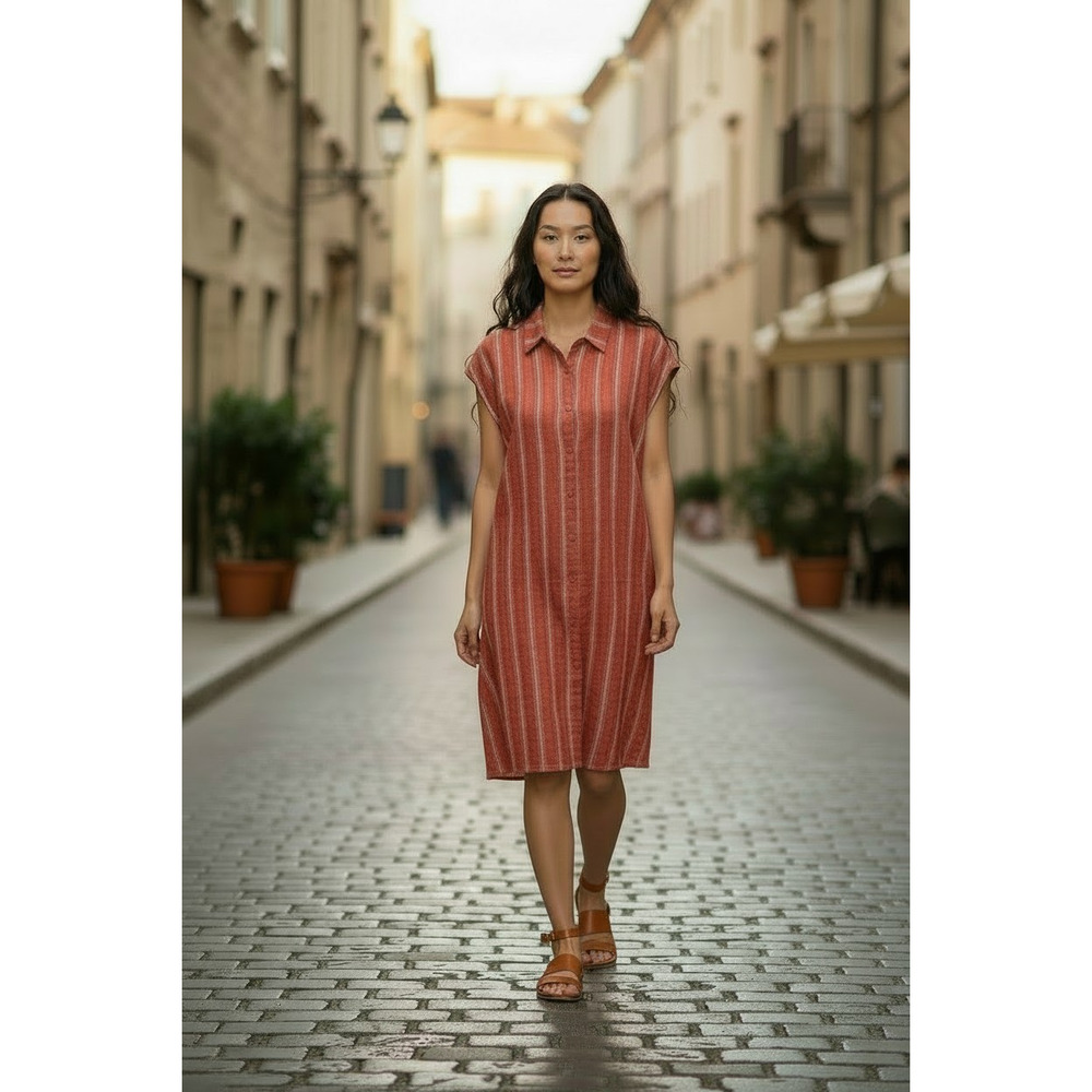 Blu Dahlia Sleeveless Shirt Dress Color: Deep Rust w /White Stripes Size: Medium